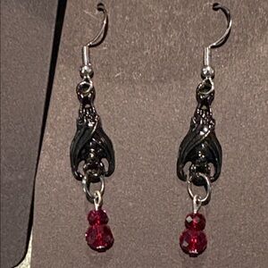 Black Bat & crystal earrings